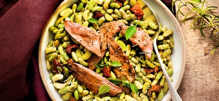 Aiguillettes de canard aux flageolets