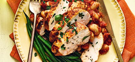 Spanish chicken with butter bean bravas