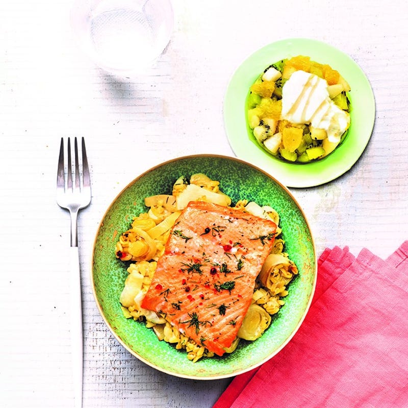 Gratin de poireaux à la truite rose