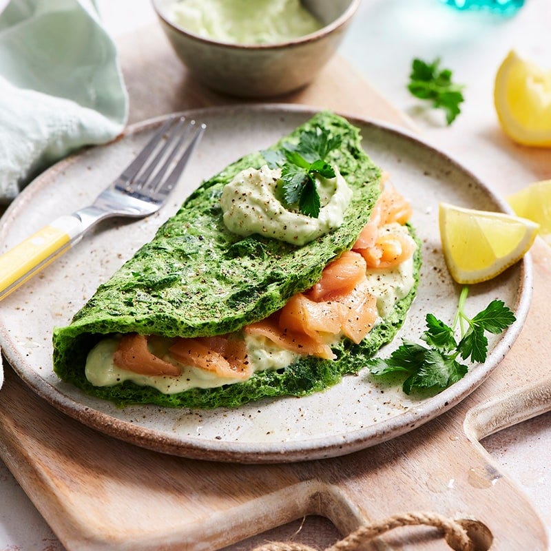 herby salmon and avocado omelette
