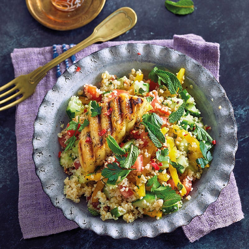 Bulgur-Tabouleh mit gegrilltem Halloumi