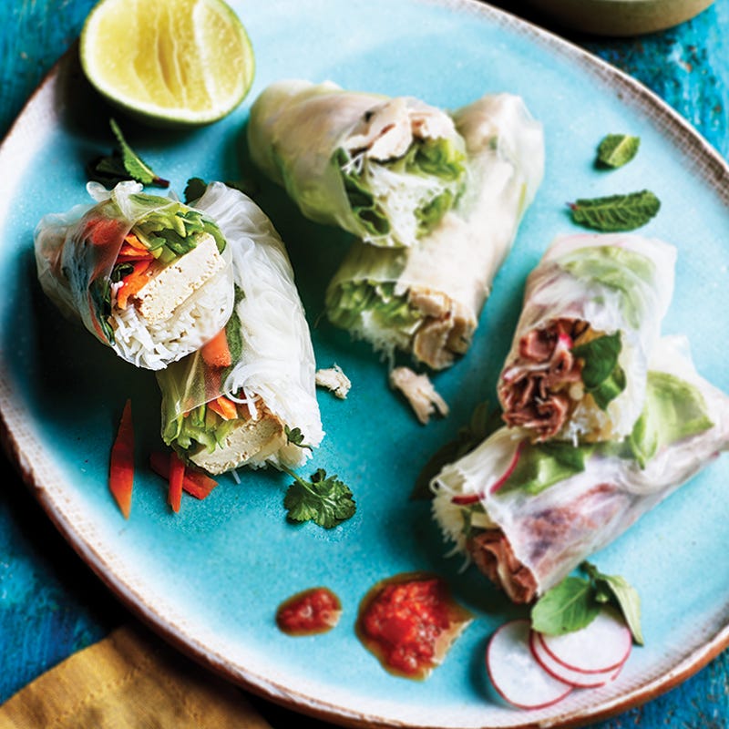 Tofu and herb rice paper rolls