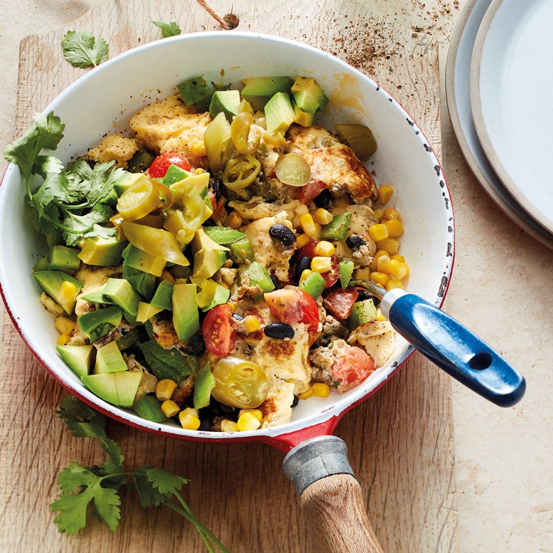 Rührei mit Bohnen und Avocado