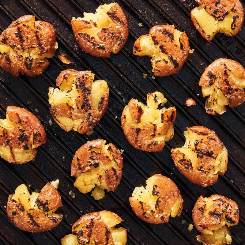 Grilled smashed potatoes