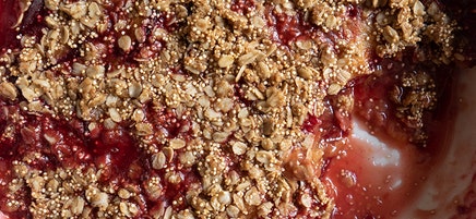 Plum crisp with quinoa-oat topping