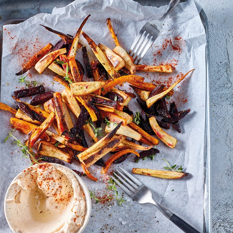 Wurzelgemüsepommes mit Trüffeldip