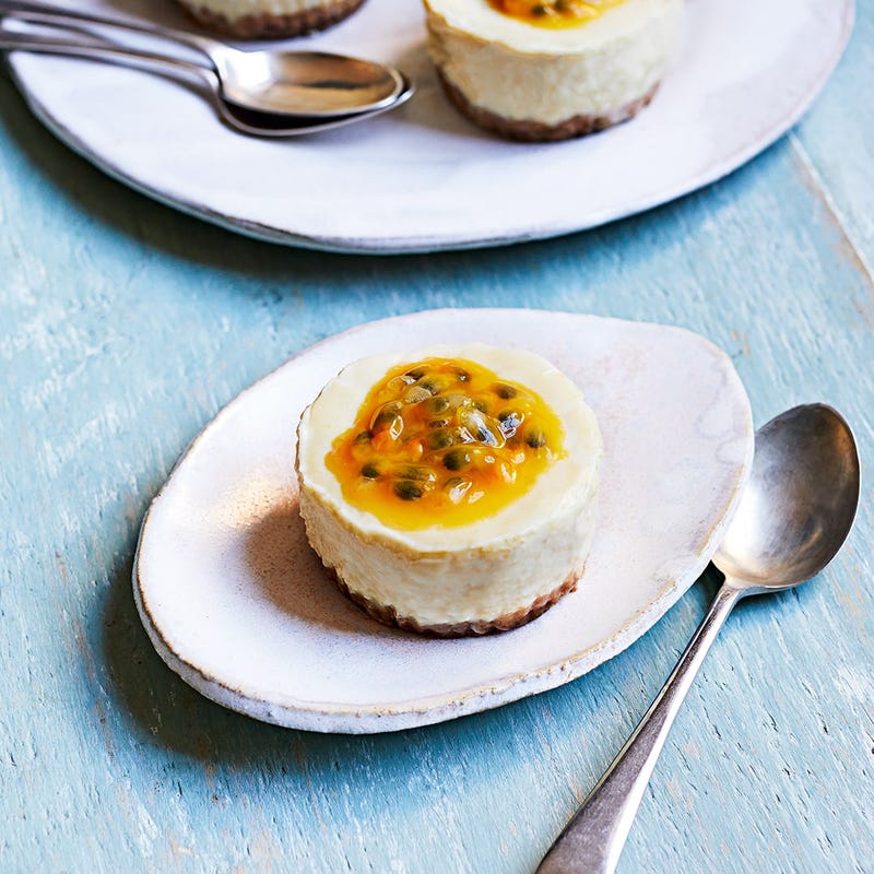 Mini lemon and passionfruit cheesecakes