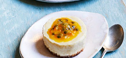 Mini lemon and passionfruit cheesecakes