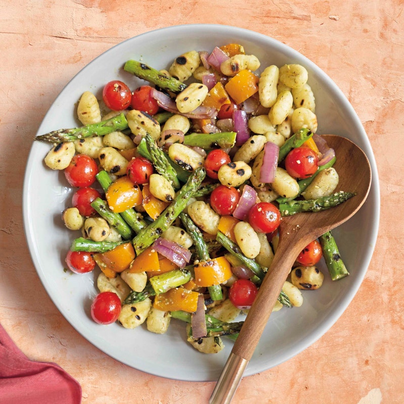 Grilled gnocchi and vegetables