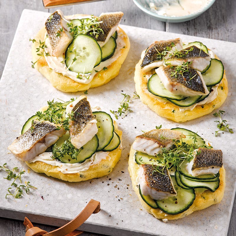 Cloud Bread mit Wolfsbarsch