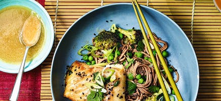 Teriyaki cod with soba noodle salad