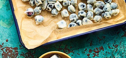 Frozen-yogurt coated blueberries