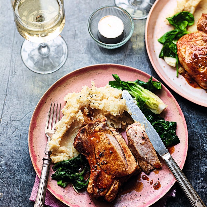 Photo of Sriracha-glazed pork chops with celeriac butter bean mash by WW