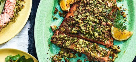 Herb-crusted side of salmon