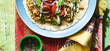 Breakfast tacos with avocado & lime sauce