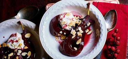 Mulled poached pears