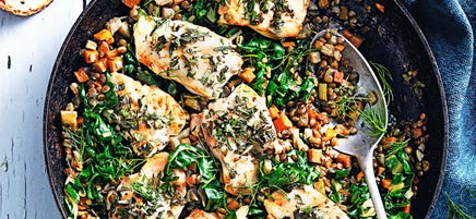 Poulet braisé aux lentilles