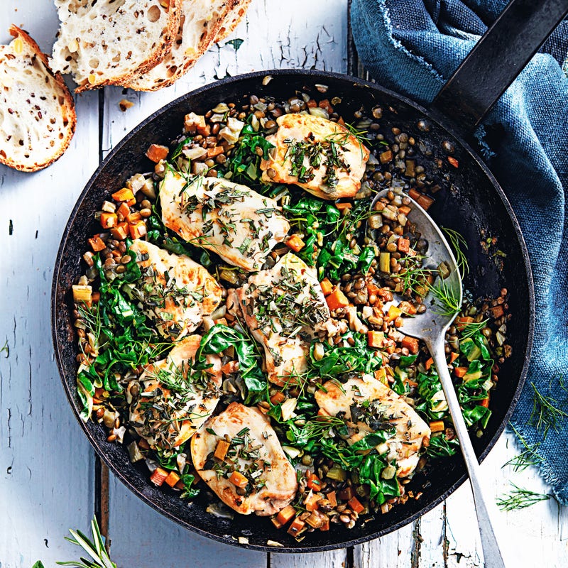 Poulet braisé aux lentilles