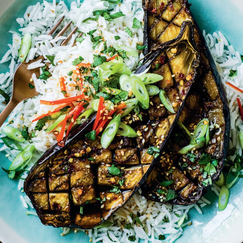 Foto van Kleverige, geglaceerde aubergine door WW