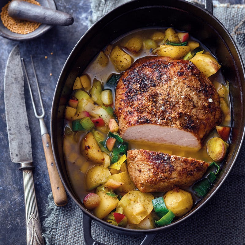 Schweinebraten mit Lauch-Apfel-Gemüse