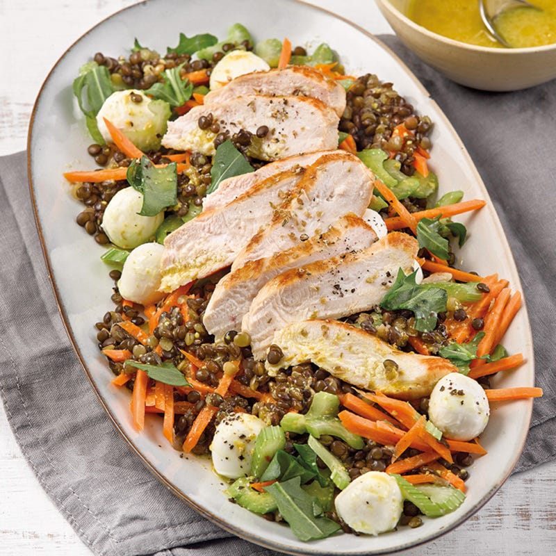 Linsen-Hähnchen-Salat mit Mozzarella