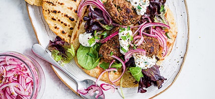Beef kofta flatbreads with lemon yoghurt