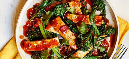 Sticky tofu with broccolini