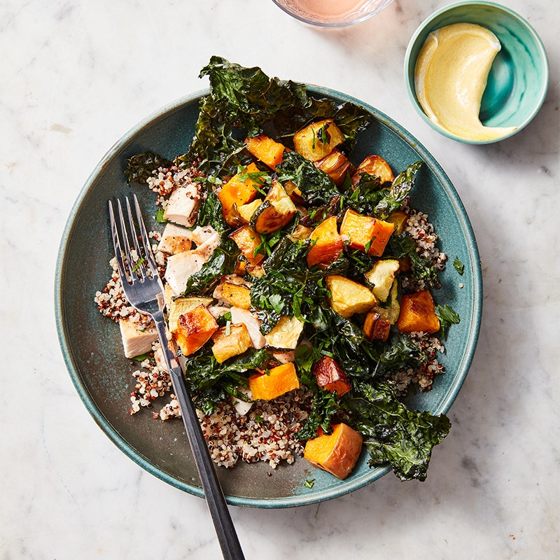 Roasted veg and chicken grain bowl