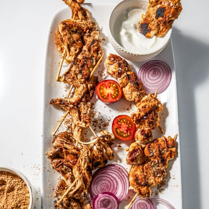 Chicken & mushroom skewers with suya spice