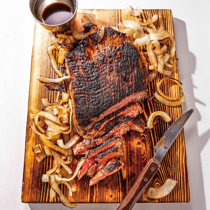BBQ flank steak with onions