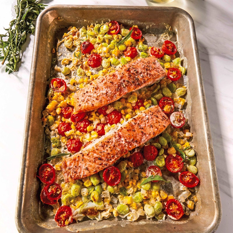 Sheet-pan salmon with succotash