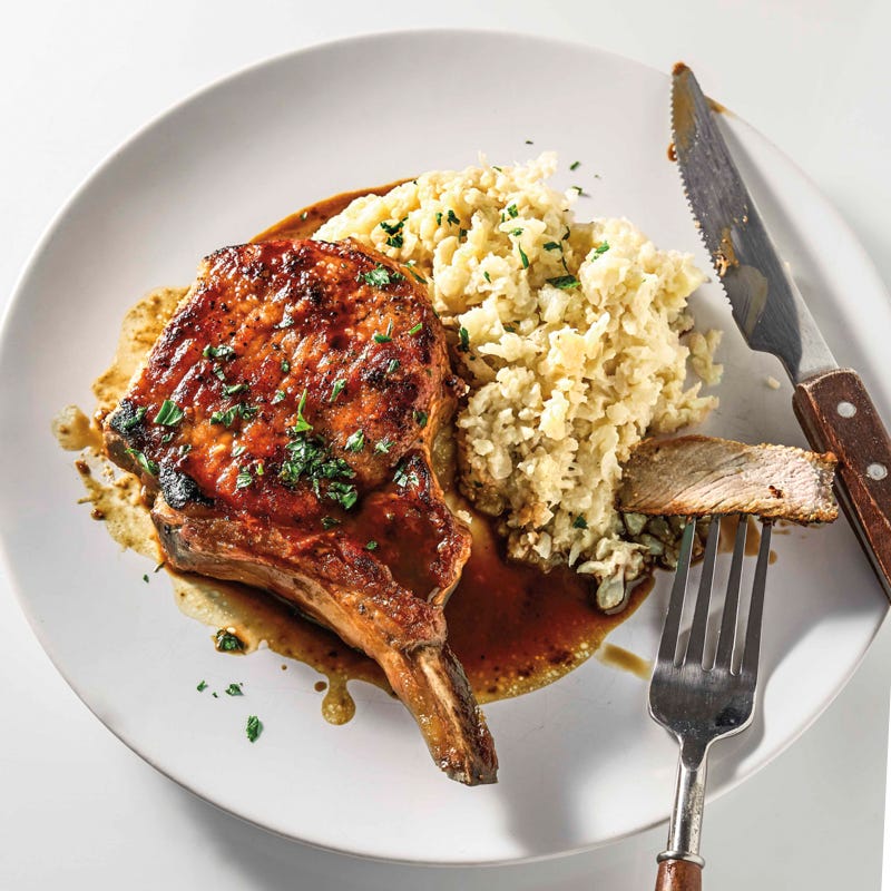 Pork chops & cauliflower grits