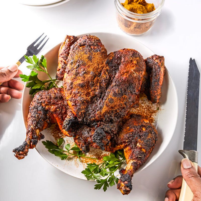 Spatchcocked BBQ chicken