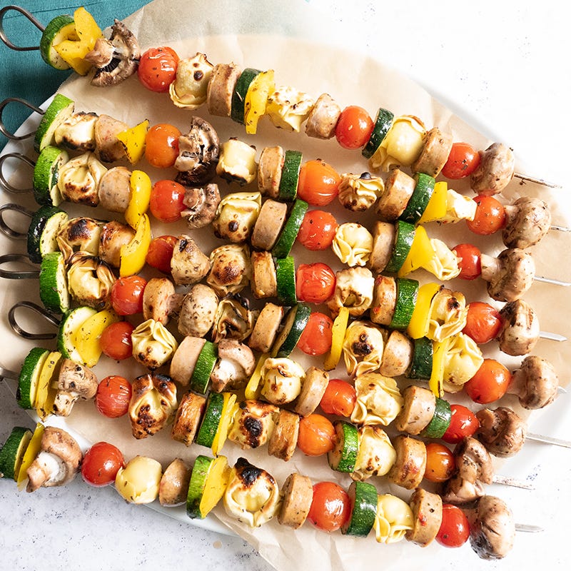 Grilled pasta skewers