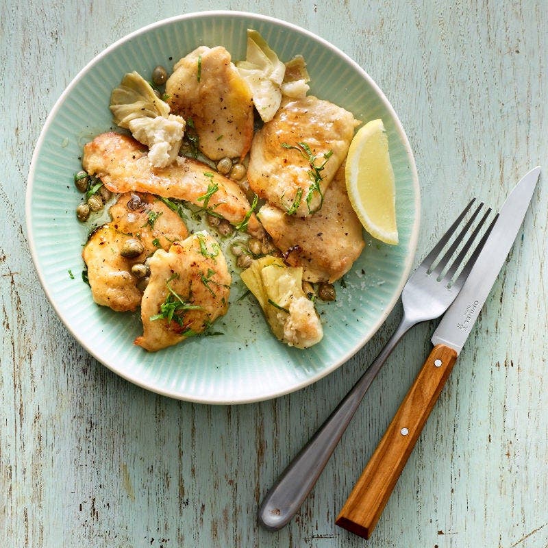 Piccata de poulet aux artichauts et aux câpres