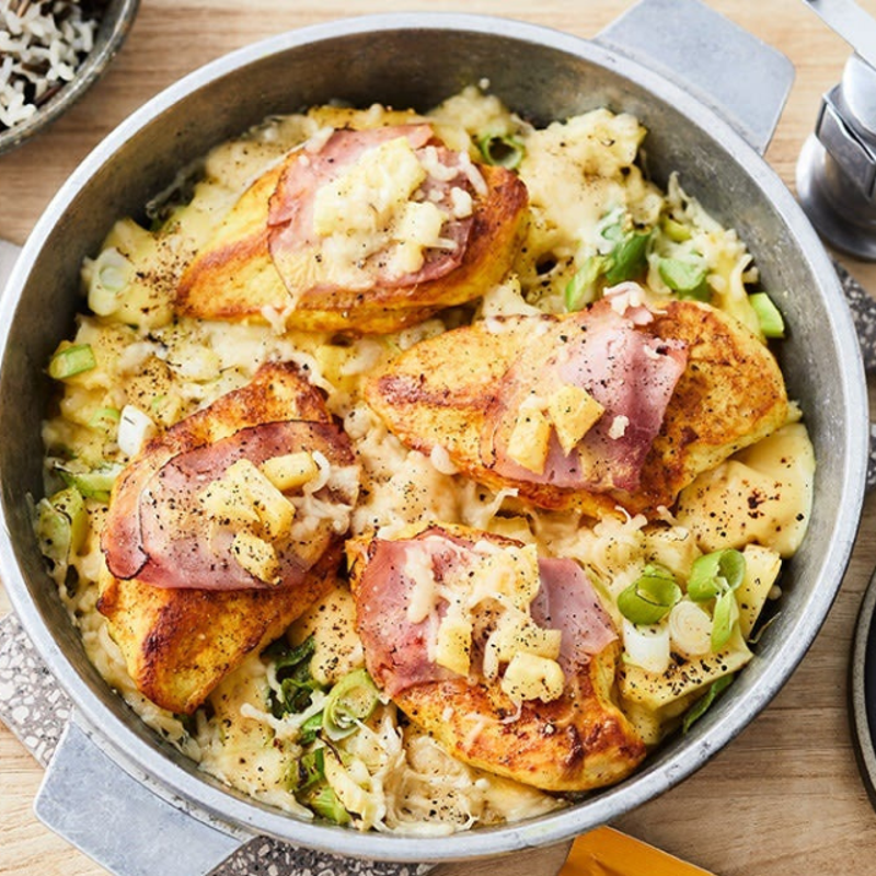 Schnitzel Hawaii mit Reis