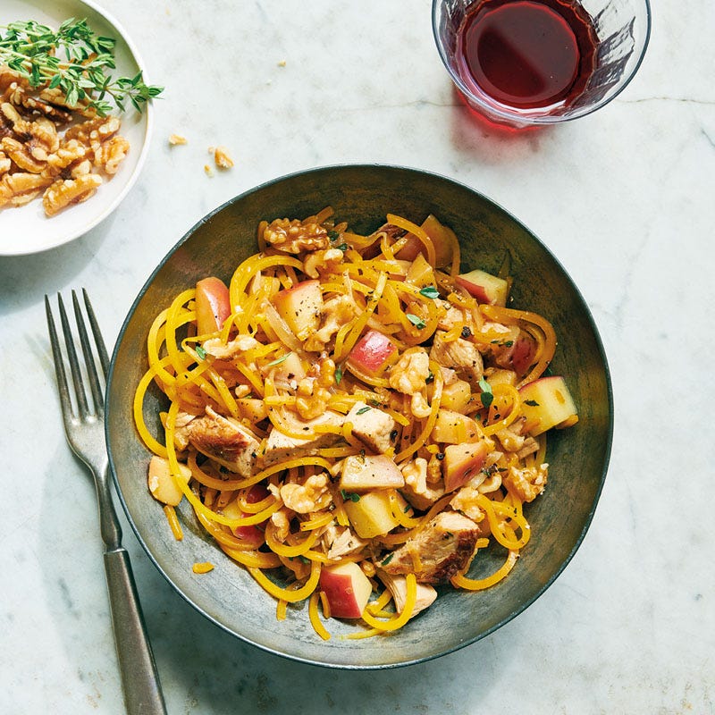 Kürbisnudeln mit Pute und Apfel