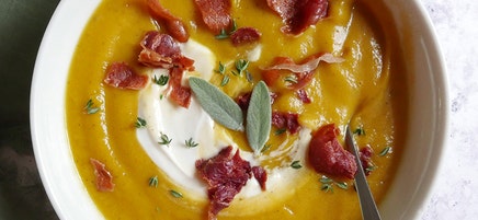 Butternut-beet soup with crispy prosciutto