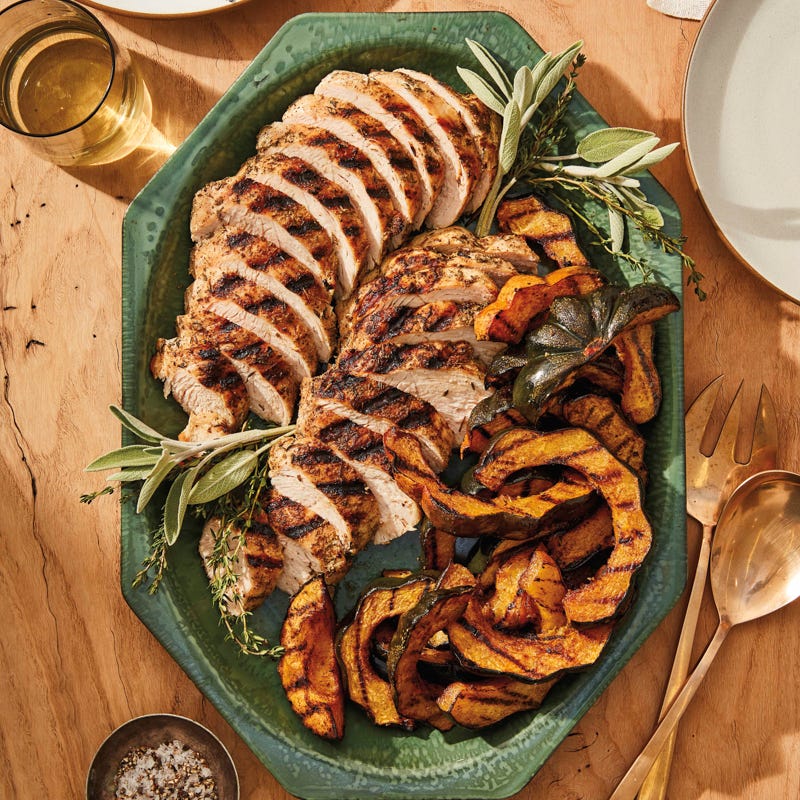 Grilled turkey tenderloin and acorn squash