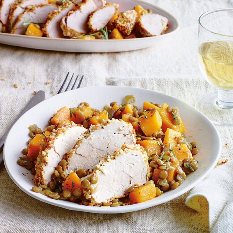 Filet mit Linsen-Kürbis-Gemüse