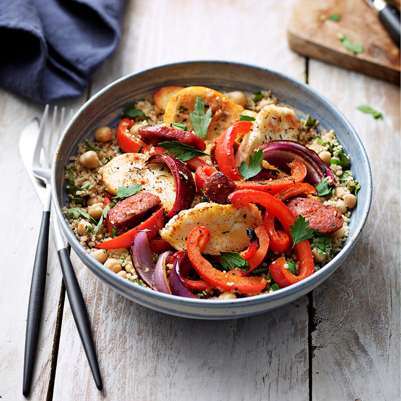 ViktVäktarna - Rostad halloumi och chorizo med couscous
