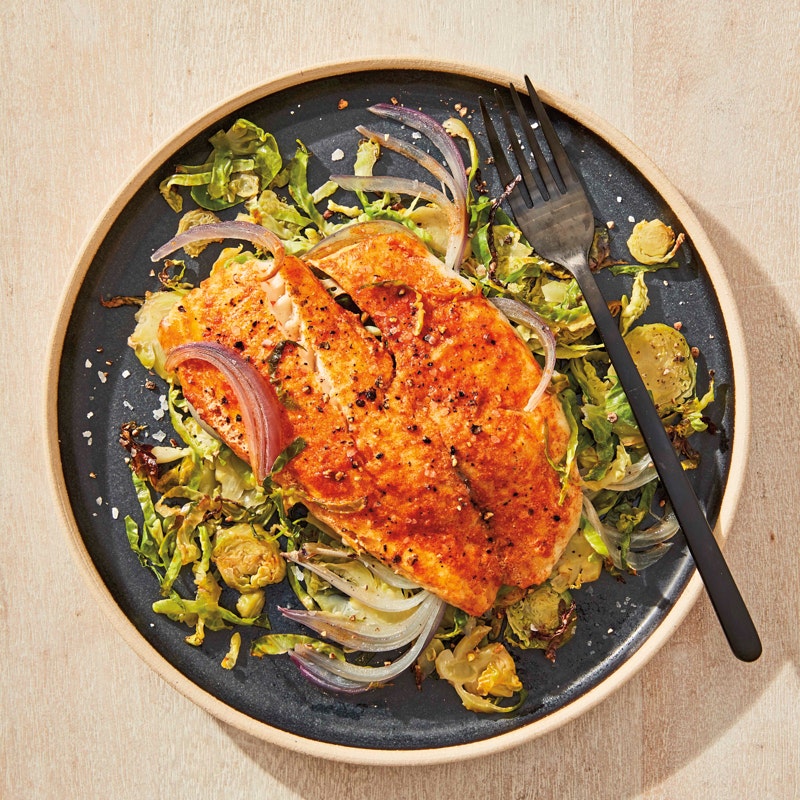 Grilled tilapia and Brussels sprout packets