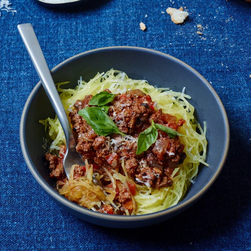 Spaghettikürbis mit Bolognesesauce
