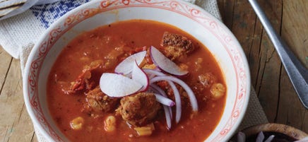 Red chile stew with chicken and hominy