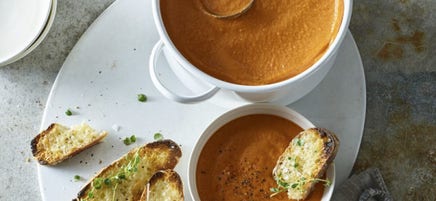 Tomato Soup with Garlic-Cheddar Toasts