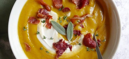 Butternut-beet soup with crispy prosciutto