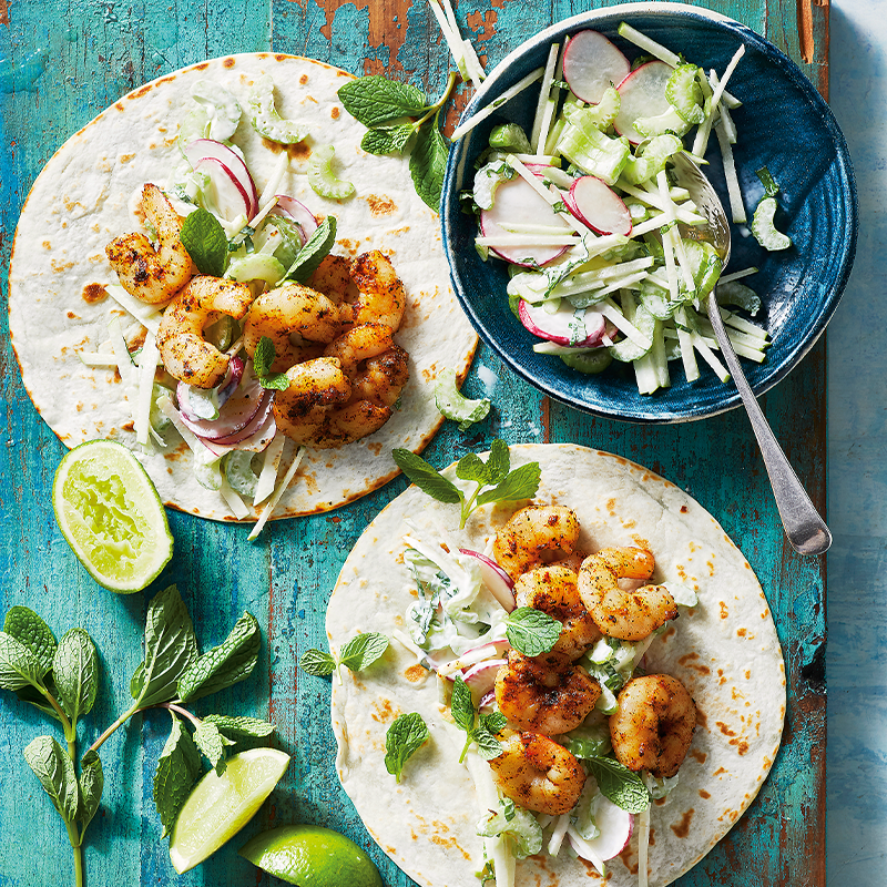 Cajun prawn and apple slaw wraps