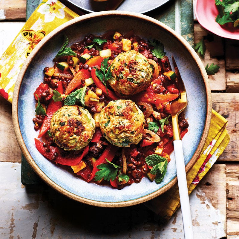 Putenhackbällchen mit Gemüseragout