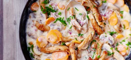 Poêlée de champignons, carottes et émincé de porc