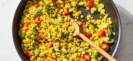 Succotash with fresh basil by Millie Peartree